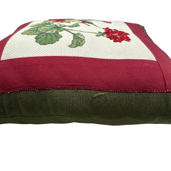 Handmade Needlepoint Hummingbird & Geranium Decorative Throw Pillow Dupioni Silk - Picture 4 of 4